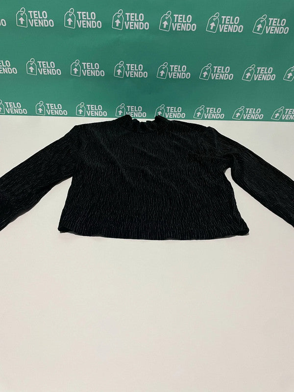 Top donna nero a maniche lunghe - texture plissé