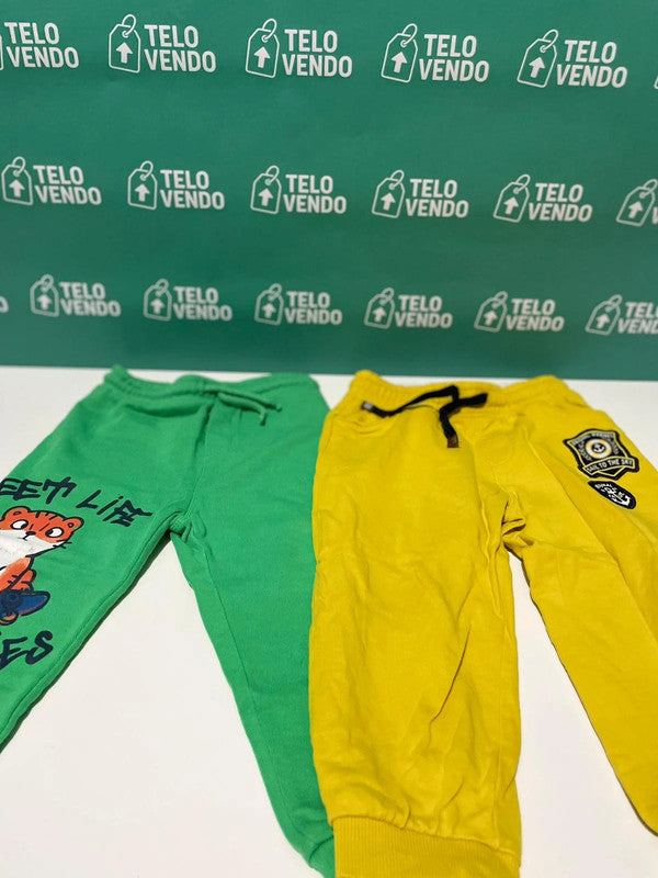π Lotto 2 pantaloni bimbo (giallo e verde con stampa)