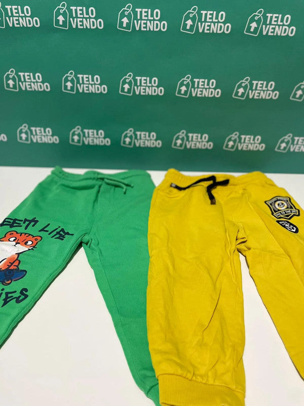 π Lotto 2 pantaloni bimbo (giallo e verde con stampa)
