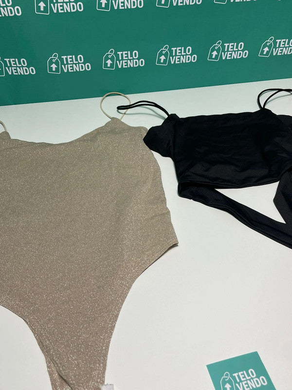 Set 2 top donna – body glitter champagne + top nero basic