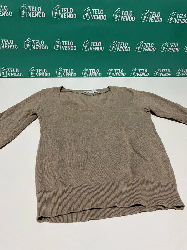 Maglia donna manica lunga – beige basic a costine