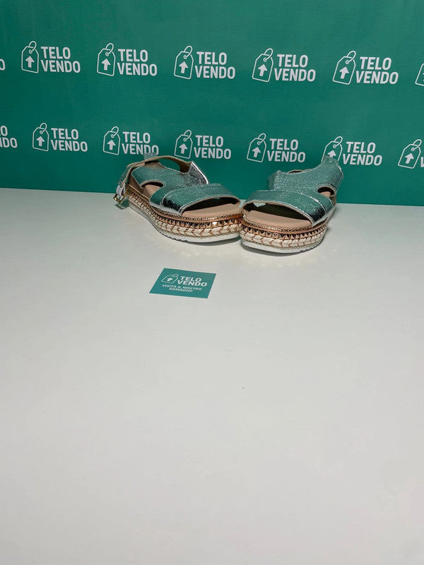 Sandalette glitter argento con zeppa