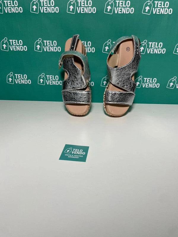 Sandalette glitter argento con zeppa
