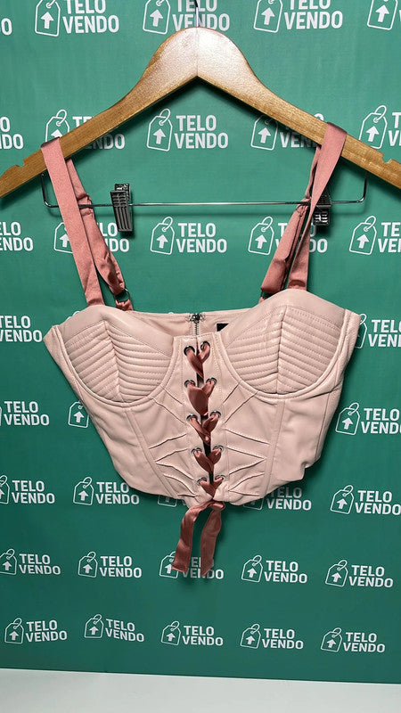 Corsetto rosa cipria con lacci in raso