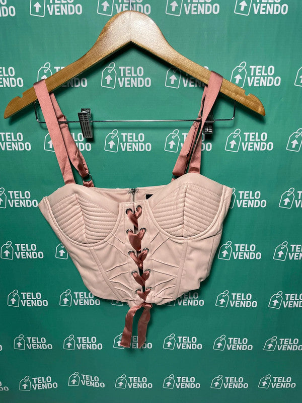 Corsetto rosa cipria con lacci in raso