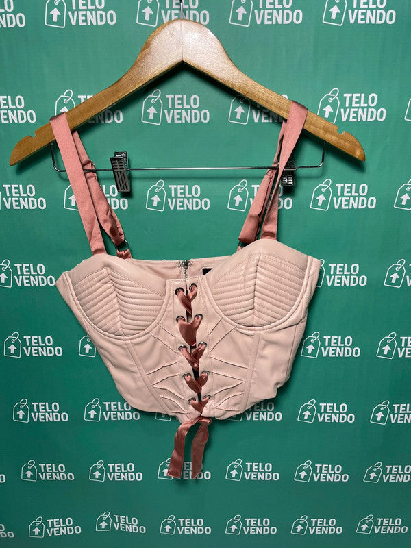 Corsetto rosa cipria con lacci in raso