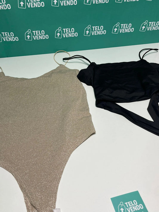 Set 2 top donna – body glitter champagne + top nero basic