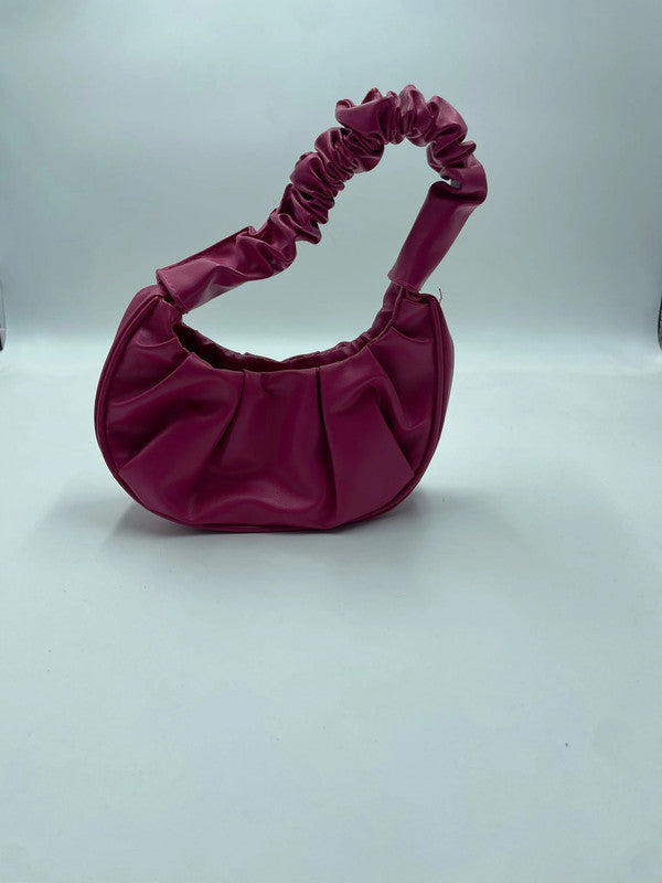 Borsa a spalla fucsia con manico arricciato – effetto pelle