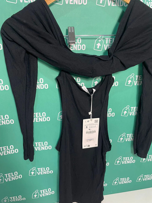 Zara Vestito nero con spalle scoperte e maniche lunghe - Taglia S