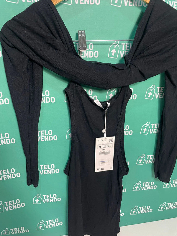 Zara Vestito nero con spalle scoperte e maniche lunghe - Taglia S