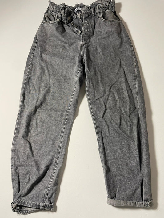 ZARA – Jeans grigi paperbag a vita alta