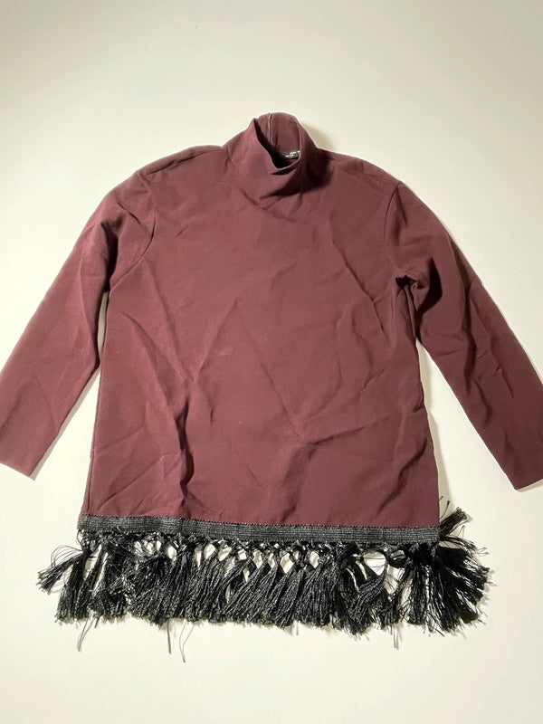 Vestito bordeaux con frange nere – Zara Woman