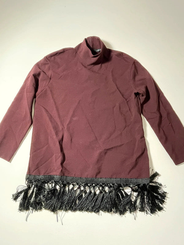 Vestito bordeaux con frange nere – Zara Woman